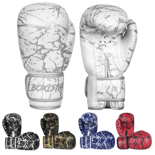 Boxing Training Sparring Kickboxing Punching Heavy Bag Muay Thai Mitts MMA Gloves for Youth Men & Women (White/Metallic Silver 12 oz)